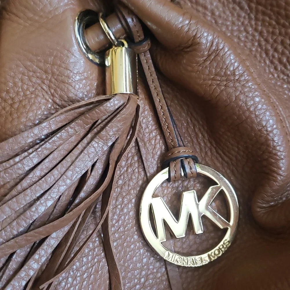 Michael Kors Royal Tan Leather Tassel D-Rings Handles Shoulder Bag Purse
